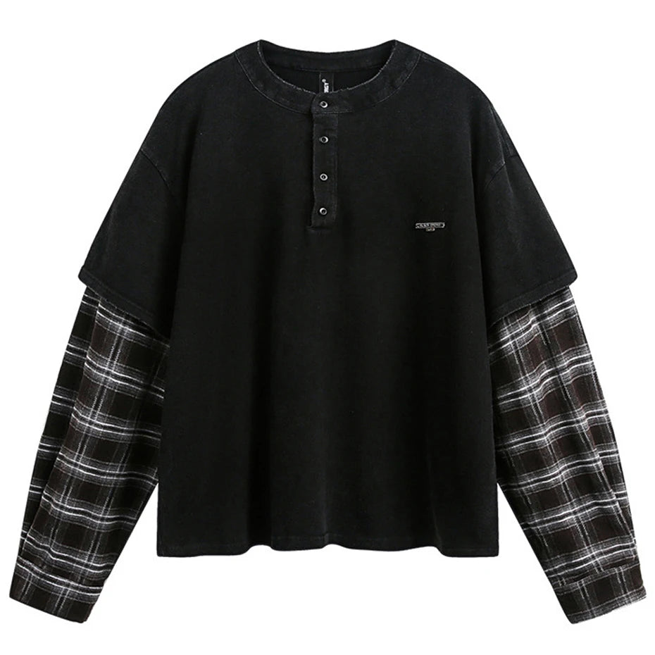 Men Plaid Fake Two-Piece T-Shirt
