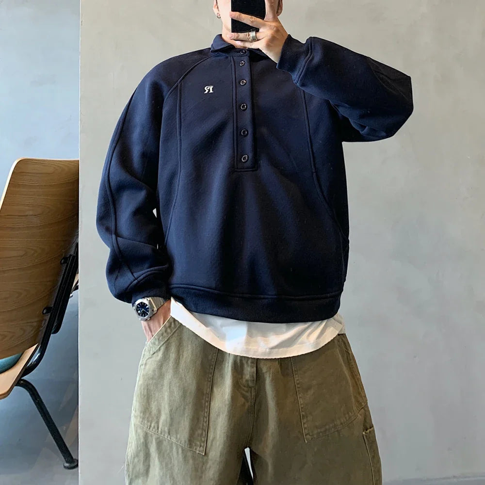 Retro-Sweatshirt mit besticktem Umlegekragen