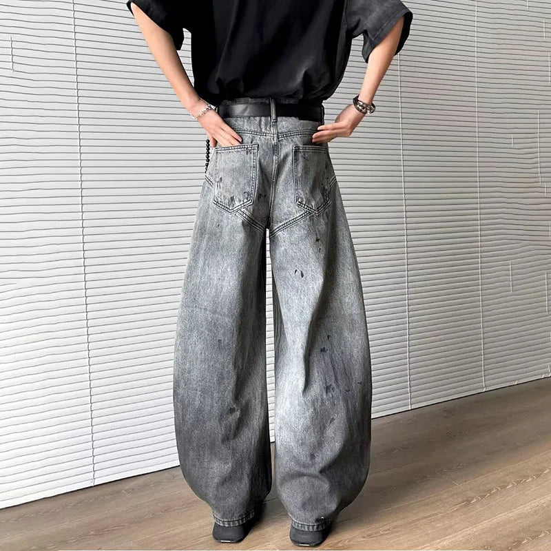 Jean coréen dégradé à jambes larges en peluche