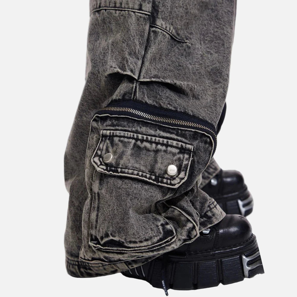 Y2K Gothic-Cargojeans im japanischen Stil mit weitem Bein