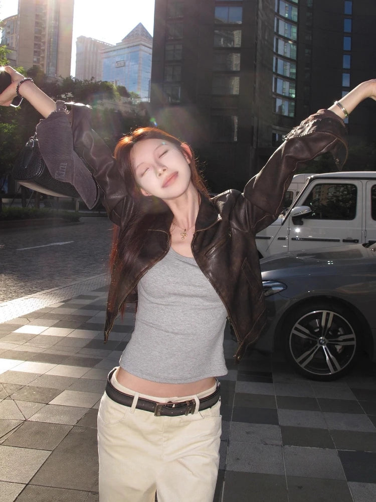 Y2K Aesthetic Short Leather Jacket