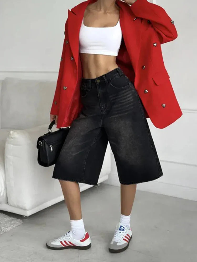 Short en jean taille basse à jambes larges style streetwear