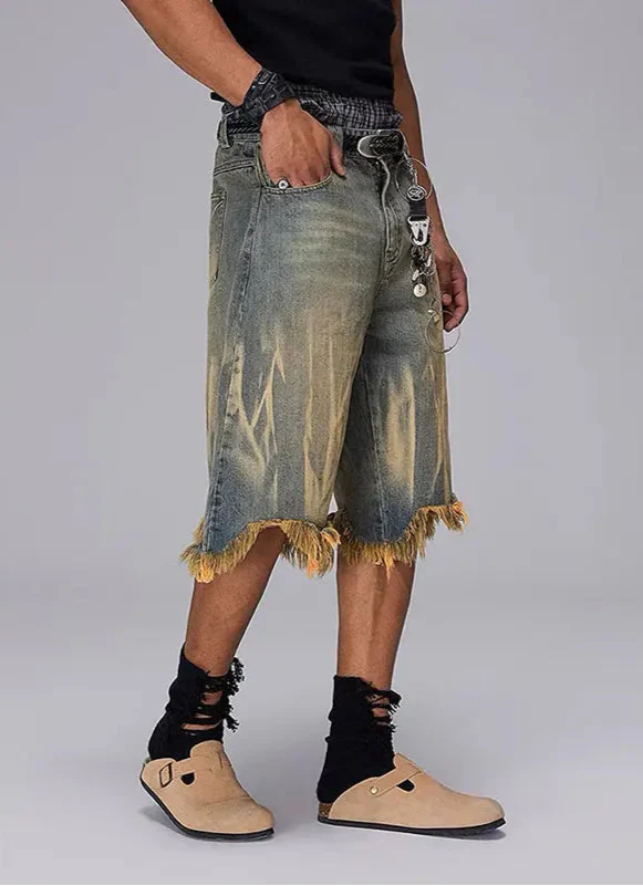 Short en jean américain bleu déchiré