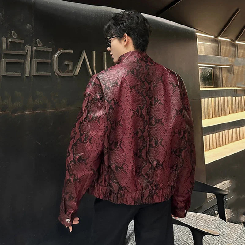 Veste en cuir PU à effet serpent riveté Y2K
