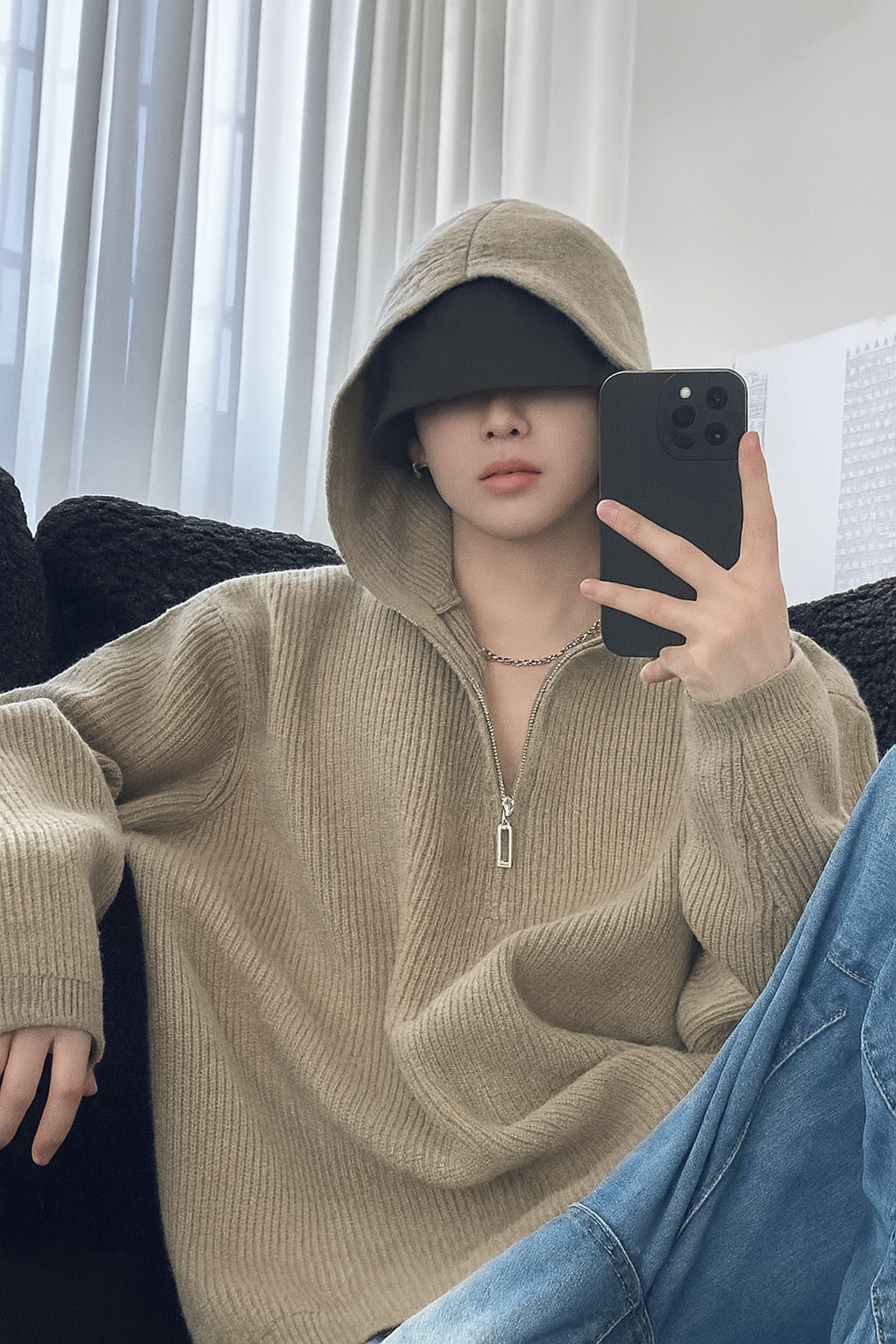 Pull en maille confortable à demi-zip et capuche Y2K