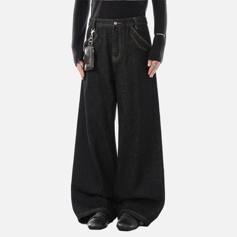 Jeans im amerikanischen Stil mit Stickerei, ausgestelltem Bein und weitem Bein