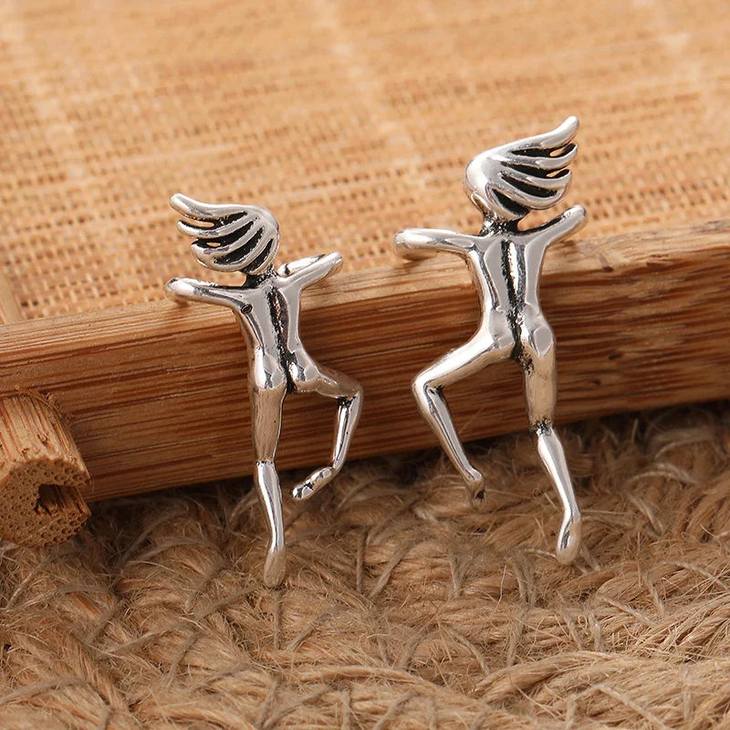 Retro Silver Character Clip Earring