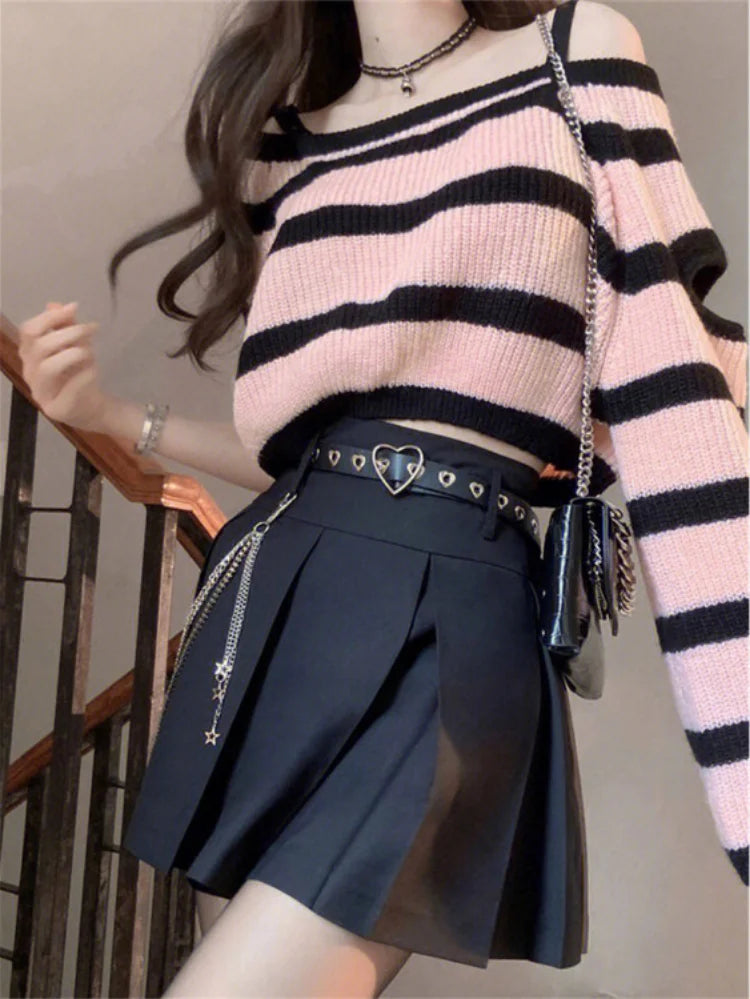 Pull court rayé ample en maille