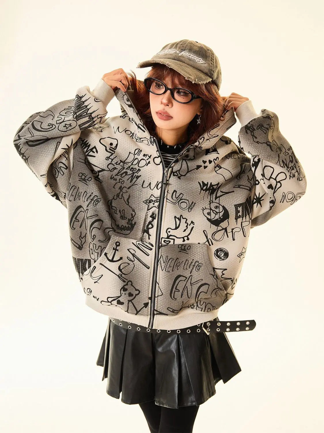 Damen-Kapuzenpullover im amerikanischen Stil mit Dobermann-Print