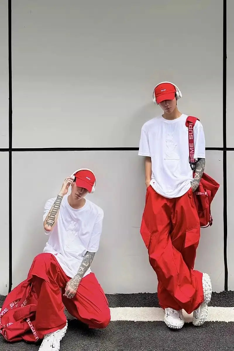 Herren Streetwear Red Vibe Loose Wide Leg Hose