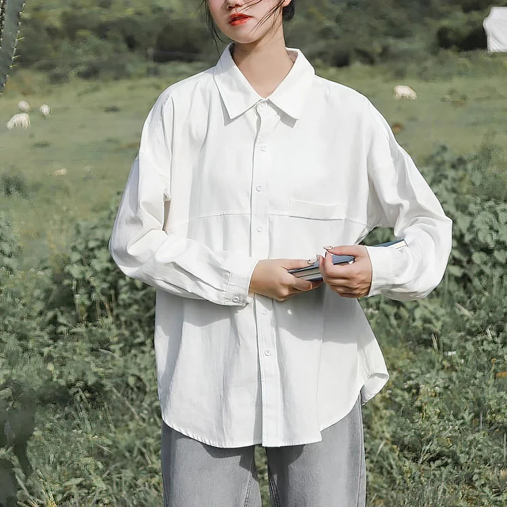 Weißes Oversize-Damenhemd im koreanischen Stil