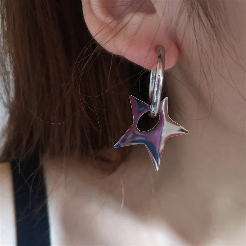 Boucles d'oreilles créoles tendance coréennes pentagramme étoile