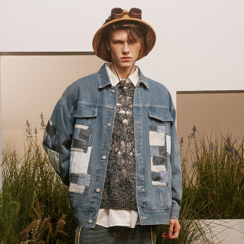 Jeansjacke mit Farbblock-Patches