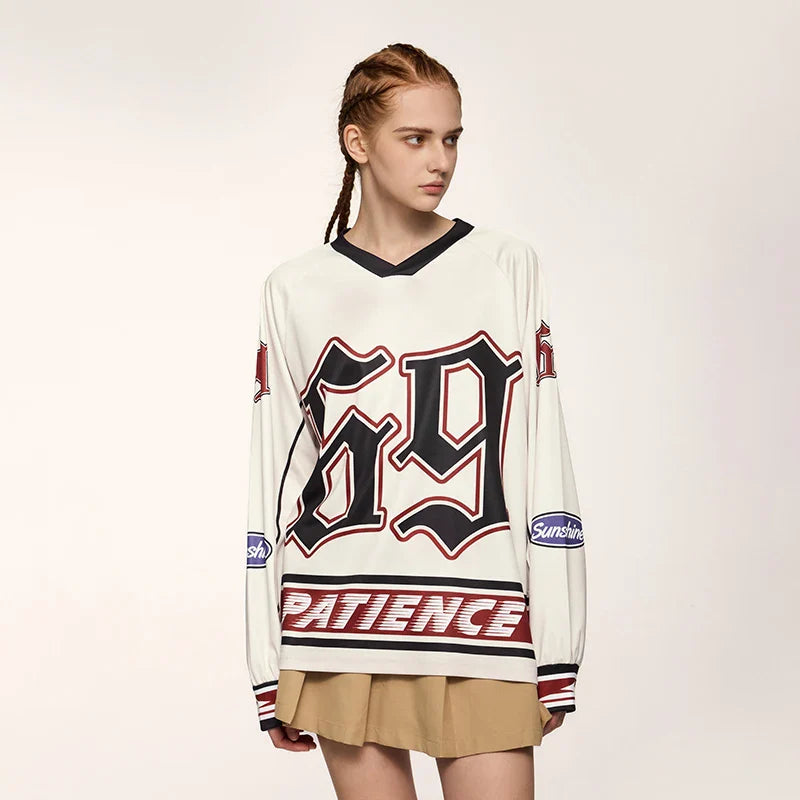Retro Oversized Letter Printed Long T-Shirt