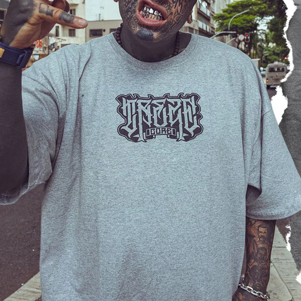 Kuscheliges Hip-Hop-Tattoo-Print-T-Shirt