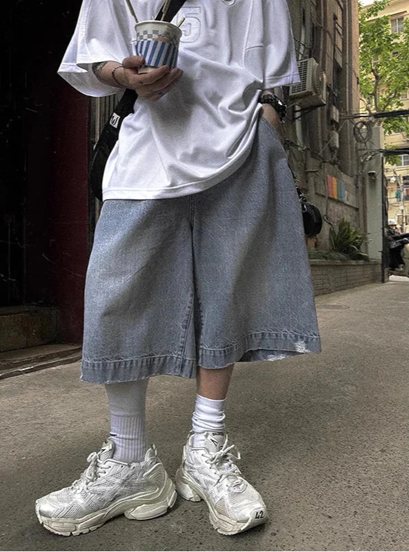 Blaue, strapazierfähige Hip-Hop-Jeans im Y2K-Stil (Baggy-Look)