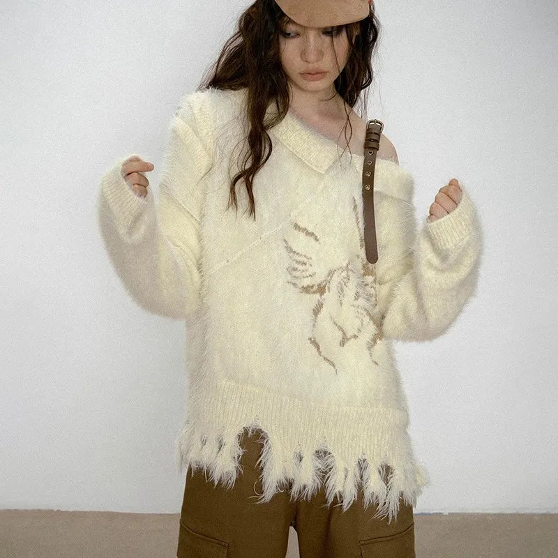 Vintage-Strickpullover mit unregelmäßiger, abgenutzter Optik