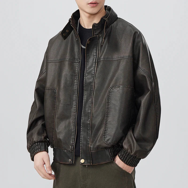 Herren-Motorradlederjacke im japanischen Vintage-Stil