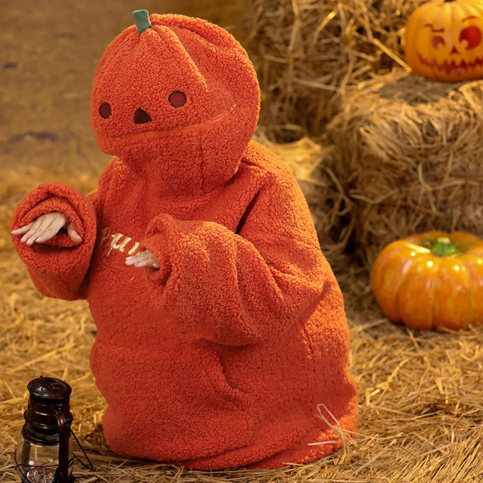 Sweat à capuche orange en forme de citrouille pour Halloween