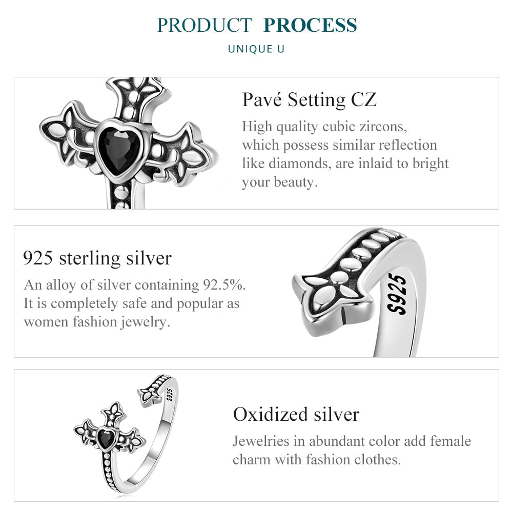 Faith Cross Black Zircon 925 Sterling Silver Ring