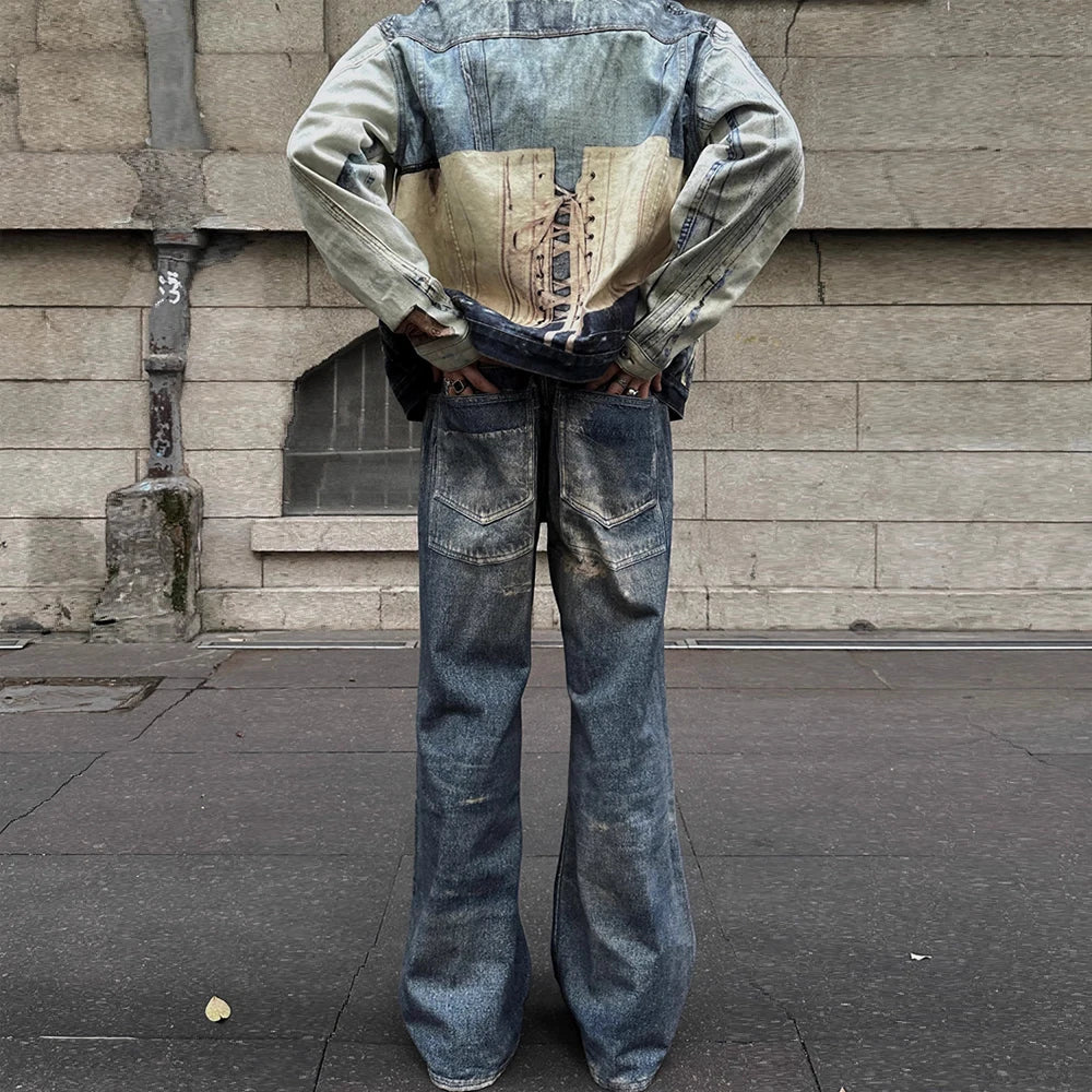 Vintage-Jeans mit Digitaldruck im Used-Look