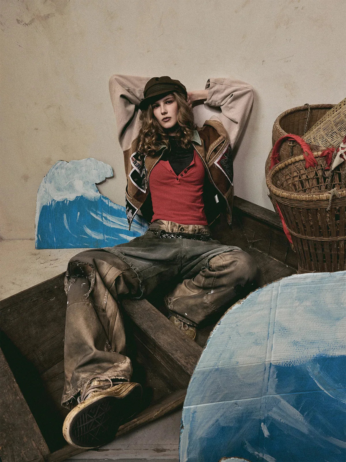 Veste en jean patchwork streetwear classique oversize