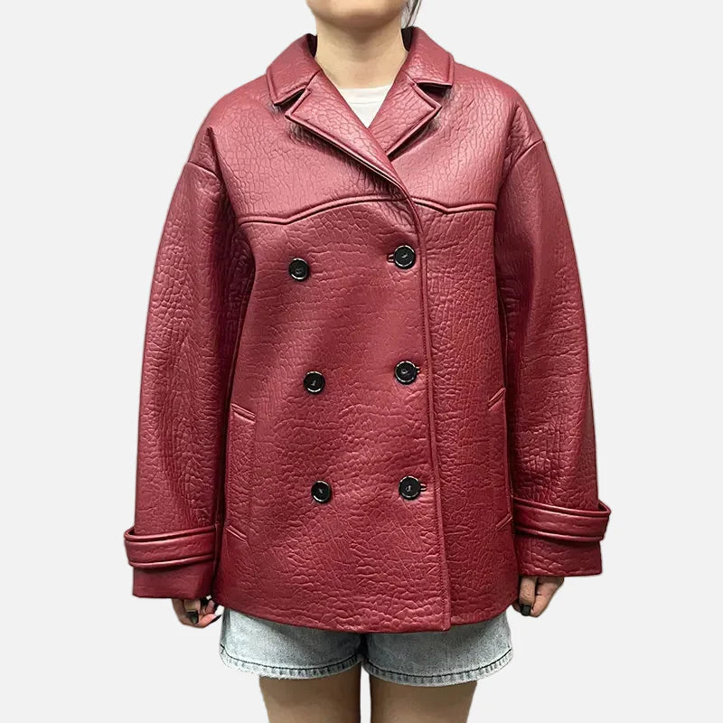 Veste d'automne ample en cuir PU véritable