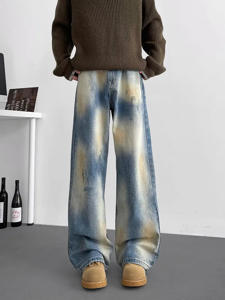 Retro Straight & Sleek Cyber Blue Tie Dye Jeans