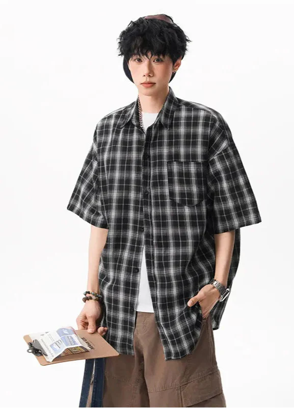 Chemise d'été décontractée à carreaux oversize pour homme