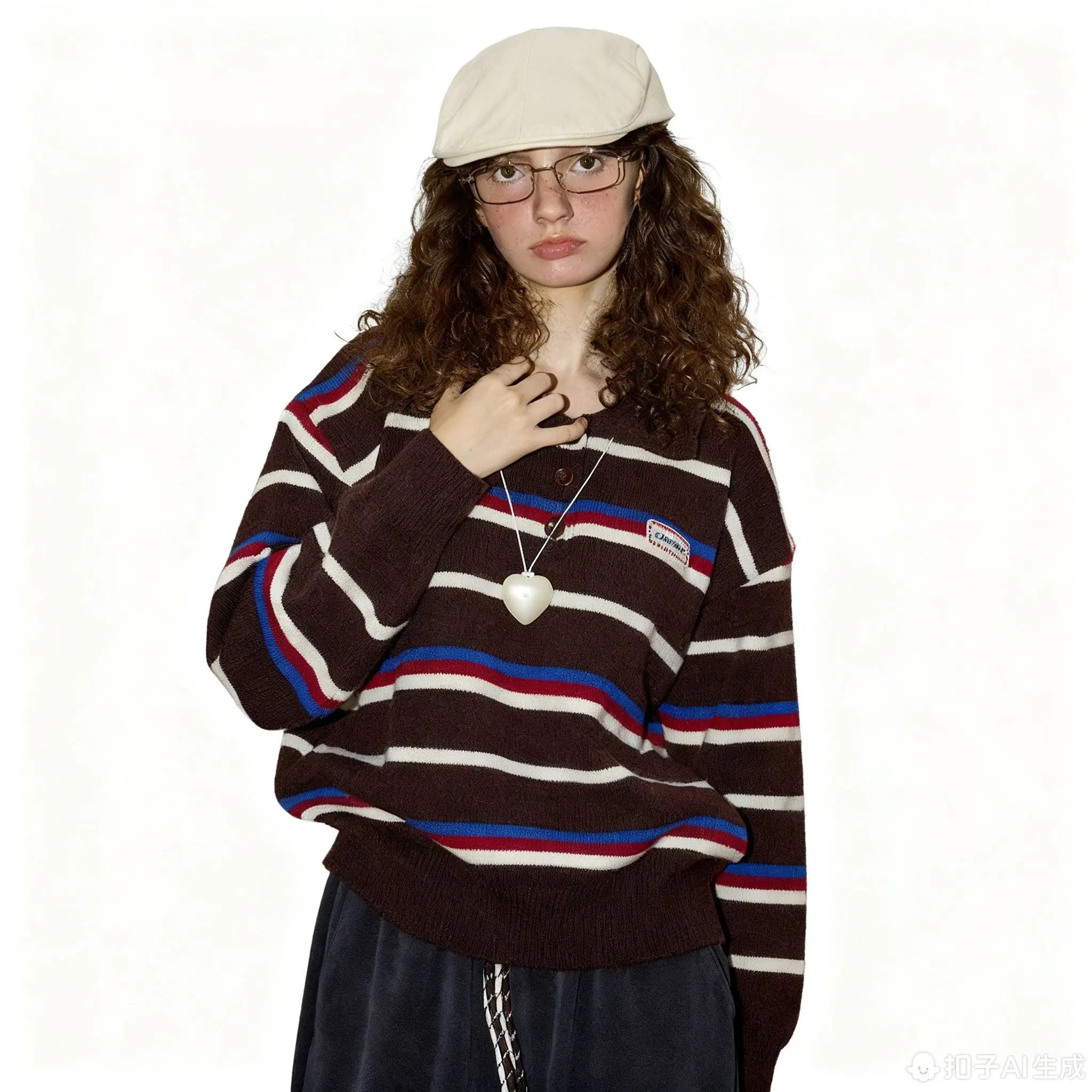 Retro-Polo-Pullover für Damen im Oversize-Schnitt mit Farbblockmuster