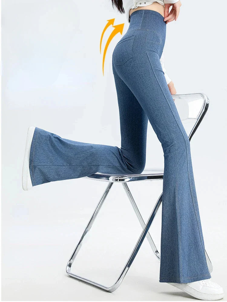 Women High Waist Flared Denim Leggings Jeans