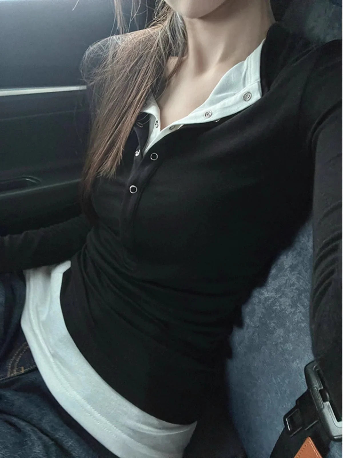 Layered Buttoned Long-Sleeve T-shirt