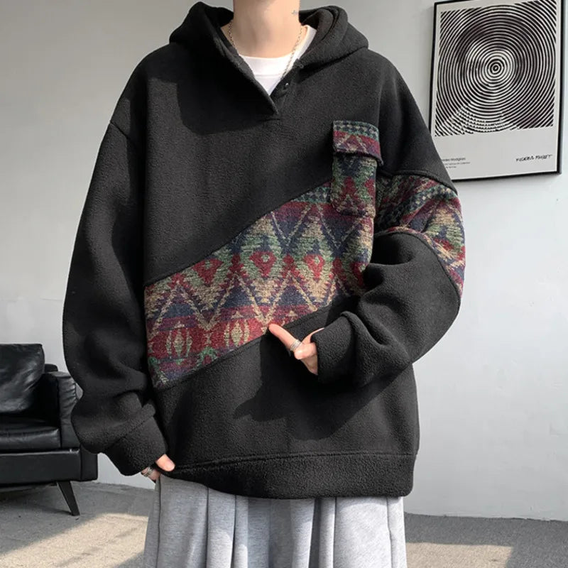 Hoodie mit kontrastfarbenem Patchwork-Design