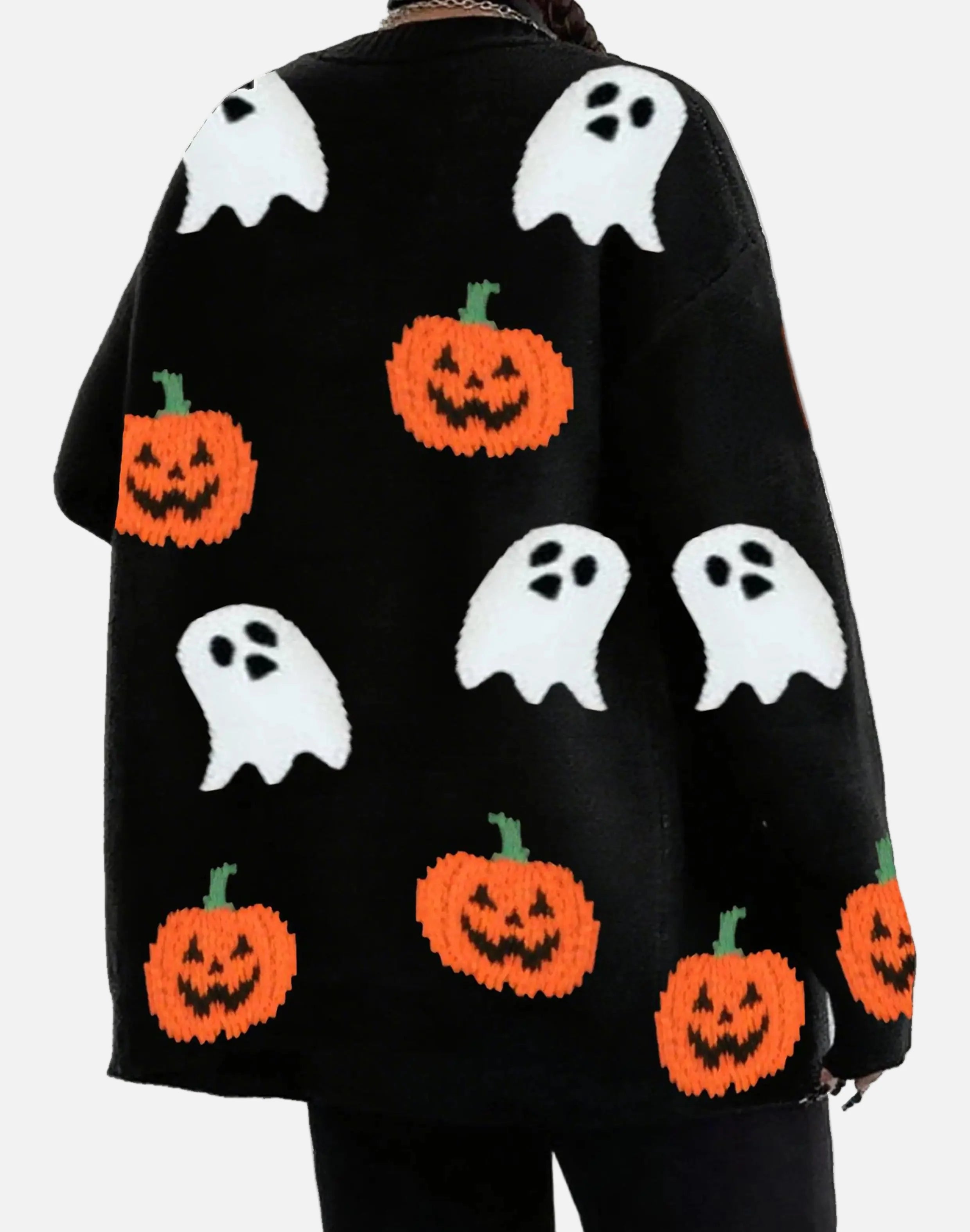 Gemütliche Strickjacke mit Halloween-Kürbismuster