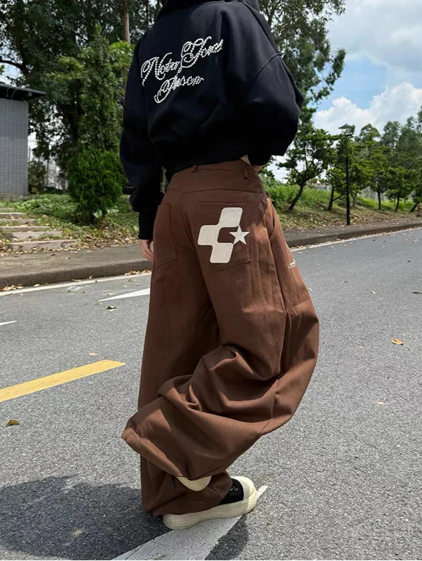 Jogginghose im japanischen Y2K-Stil der 2000er mit elastischem Bund und weitem Bein