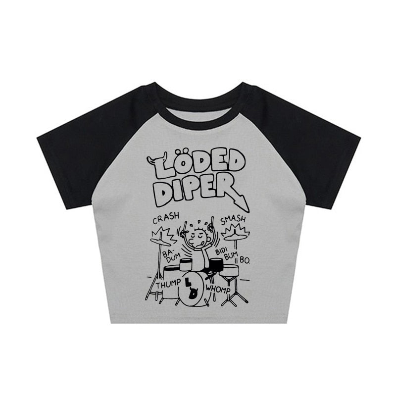 Y2K-Schlagzeuger-Crop-Top mit gotischem Buchstabenmuster