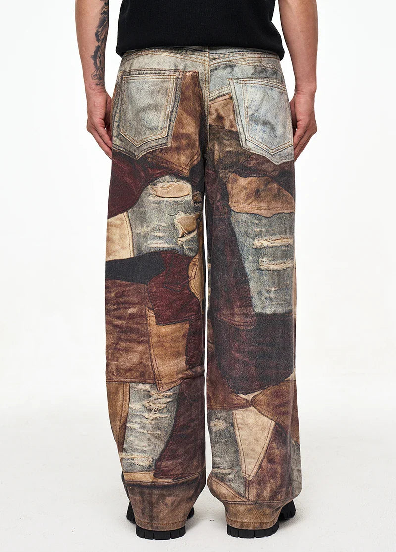 Vintage-Jeans im Used-Look mit 3D-Druck, Baggy-Jeans