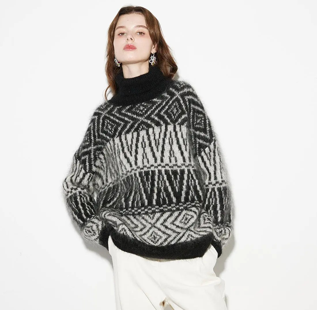 Pull à col roulé vintage en mohair tout doux
