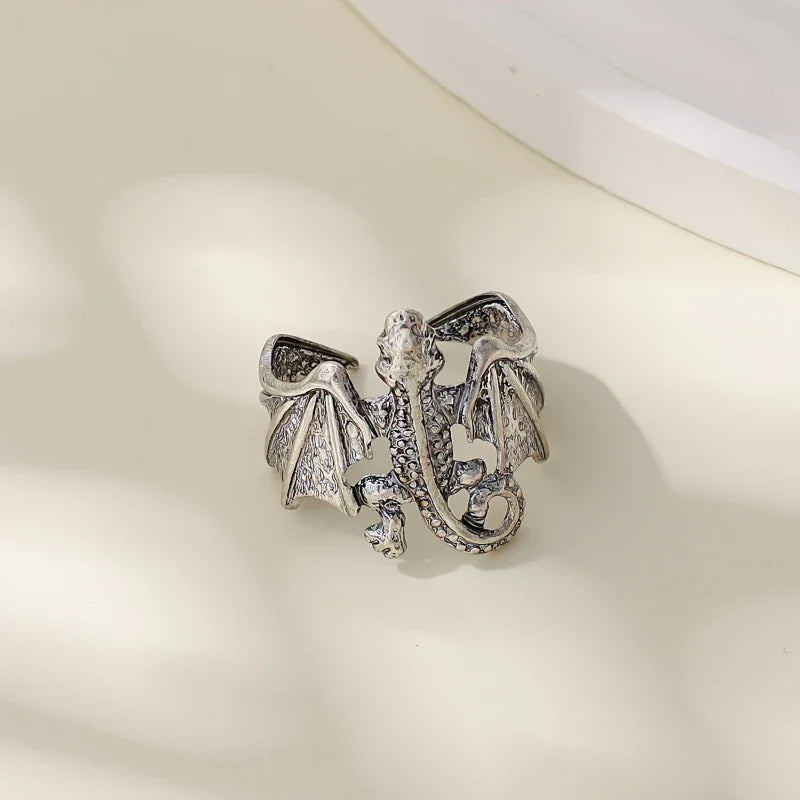 Bague vintage punk à ailes de chauve-souris ajustables