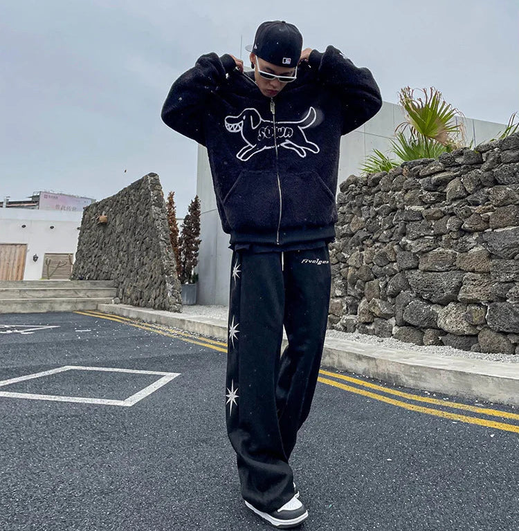 Streetwear-Jogginghose mit weitem Bein und Buchstabenaufdruck