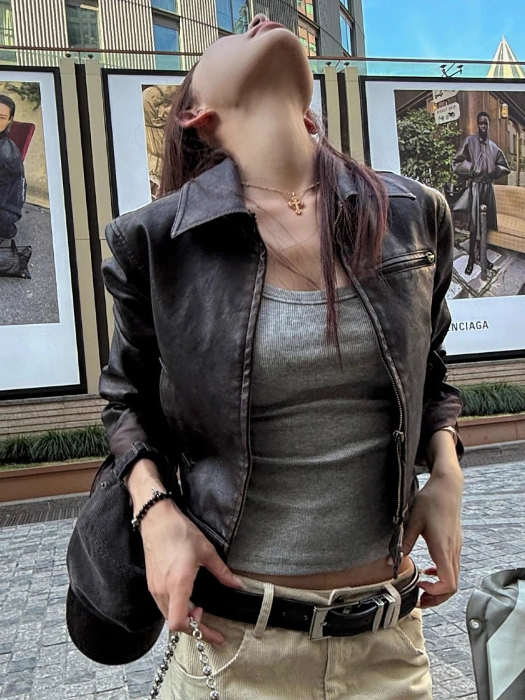 Y2K Aesthetic Short Leather Jacket