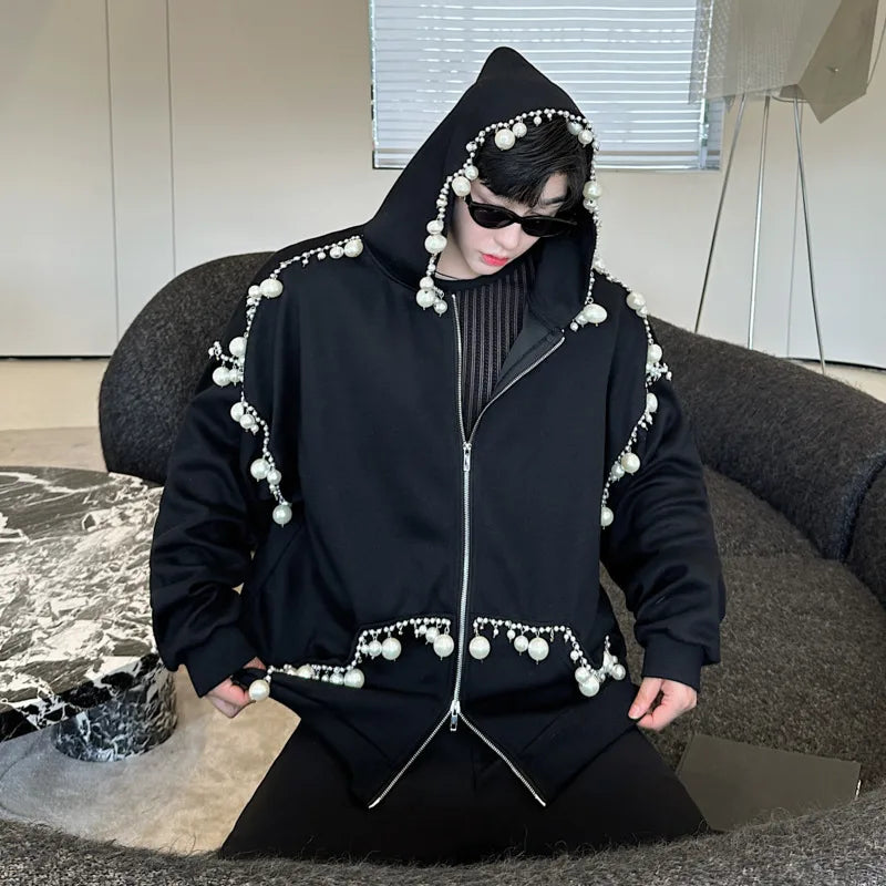 Verzierter Kapuzenpullover mit Reißverschluss