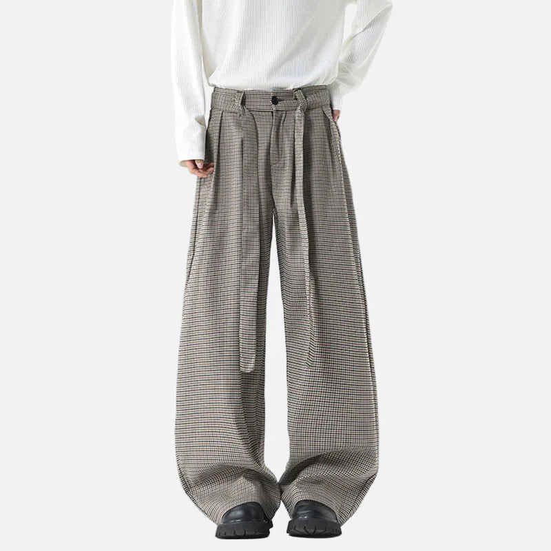 Pantalon de costume coréen haut de gamme avec ceinture plissée et ceinture intégrée