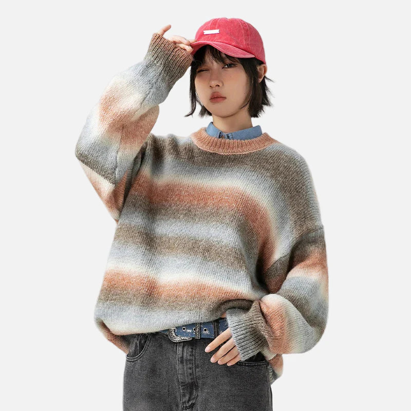 Gemütlicher Oversize-Strickpullover mit Farbverlaufsstreifen