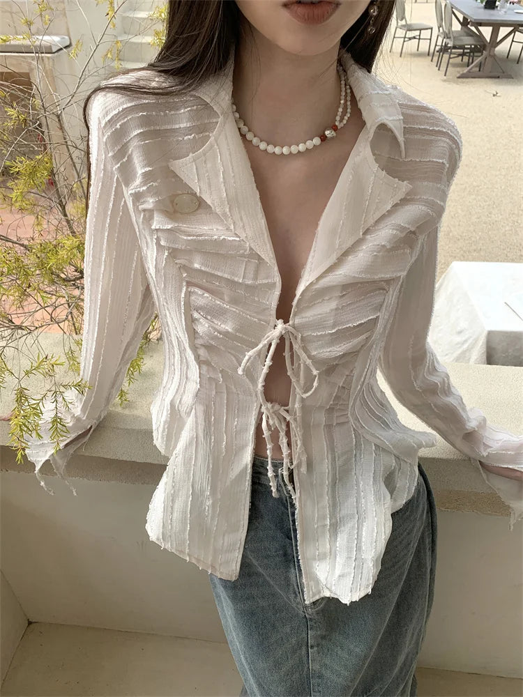 Bandage Chiffon Long Sleeve Blouse