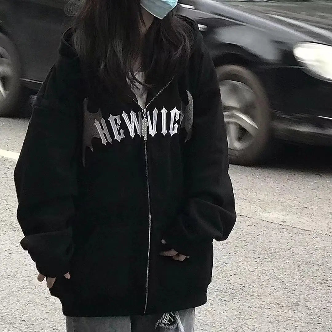Streetwear Evil Horns Vintage Zip-Up Sweatshirt