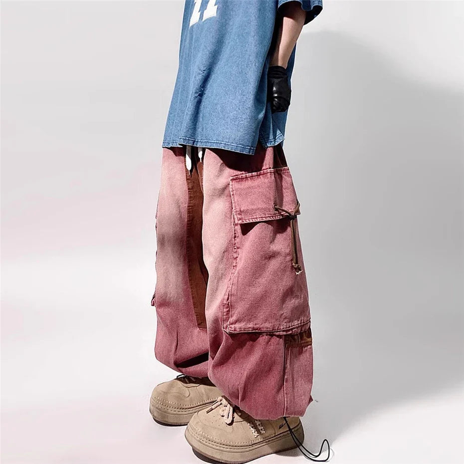Vintage Streetwear gewaschene rosa Cargo-Jeans