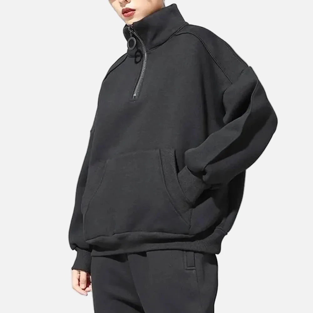 Einfarbiges Sweatshirt mit halbem Reißverschluss