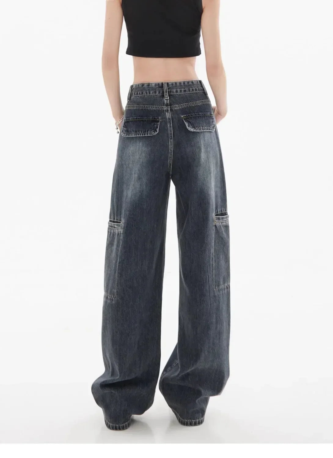 Jean cargo délavé vintage pour femme
