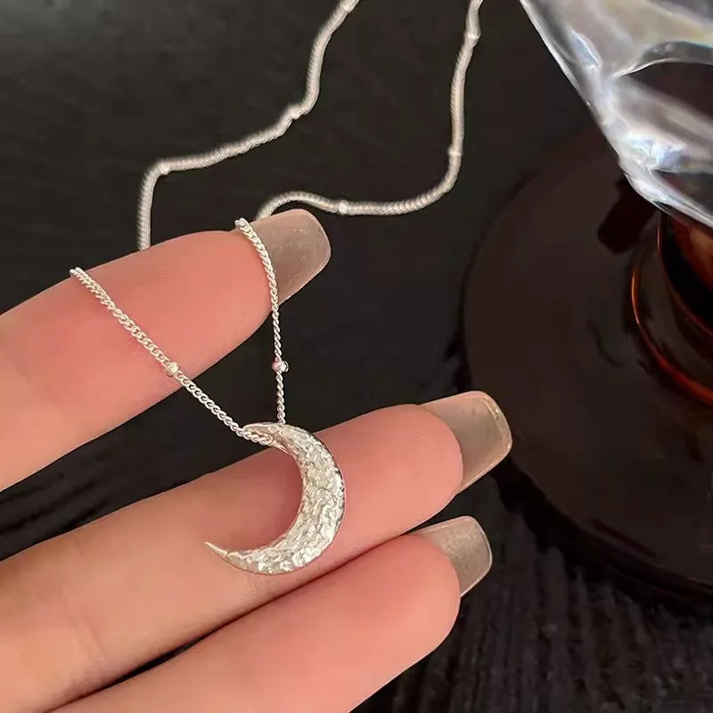 Women Frosted Moon Sterling Silver Necklace